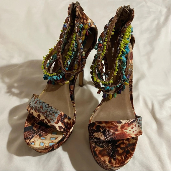 Zigi New York Bohemian Beaded floral sexy high heels platform  sandals size 9 - Picture 1 of 9
